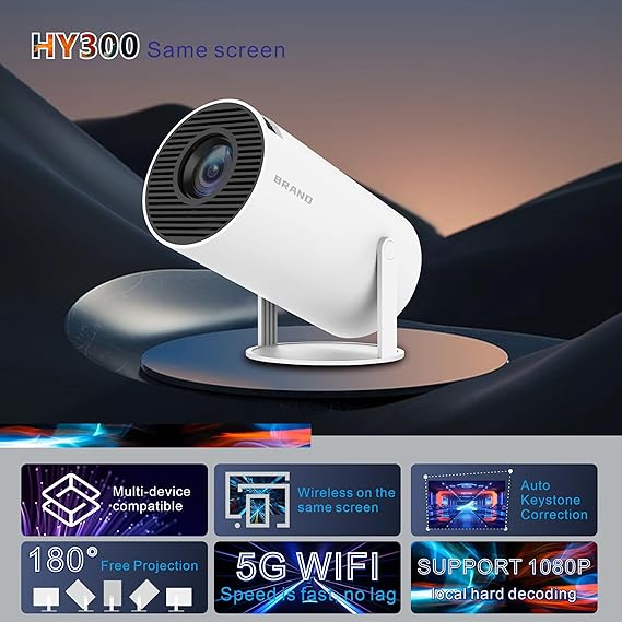 HY300 Auto Portable Mini Projector/جهاز عرض صغير محمول